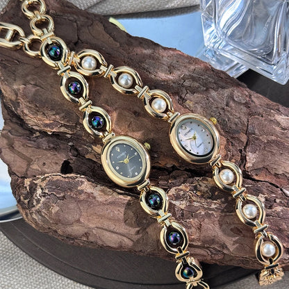 Women’s Oval Pearl Quartz Watch | French Romantic | Aesthetic | Luxury