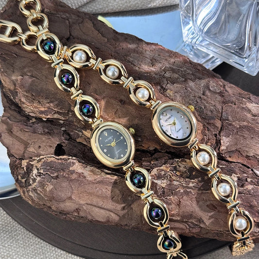 Women’s Oval Pearl Quartz Watch | French Romantic | Aesthetic | Luxury