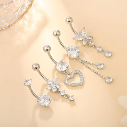 Women’s Belly Button – 5pcs Dangled Butterfly & Heart Navel Piercing Body Jewelry
