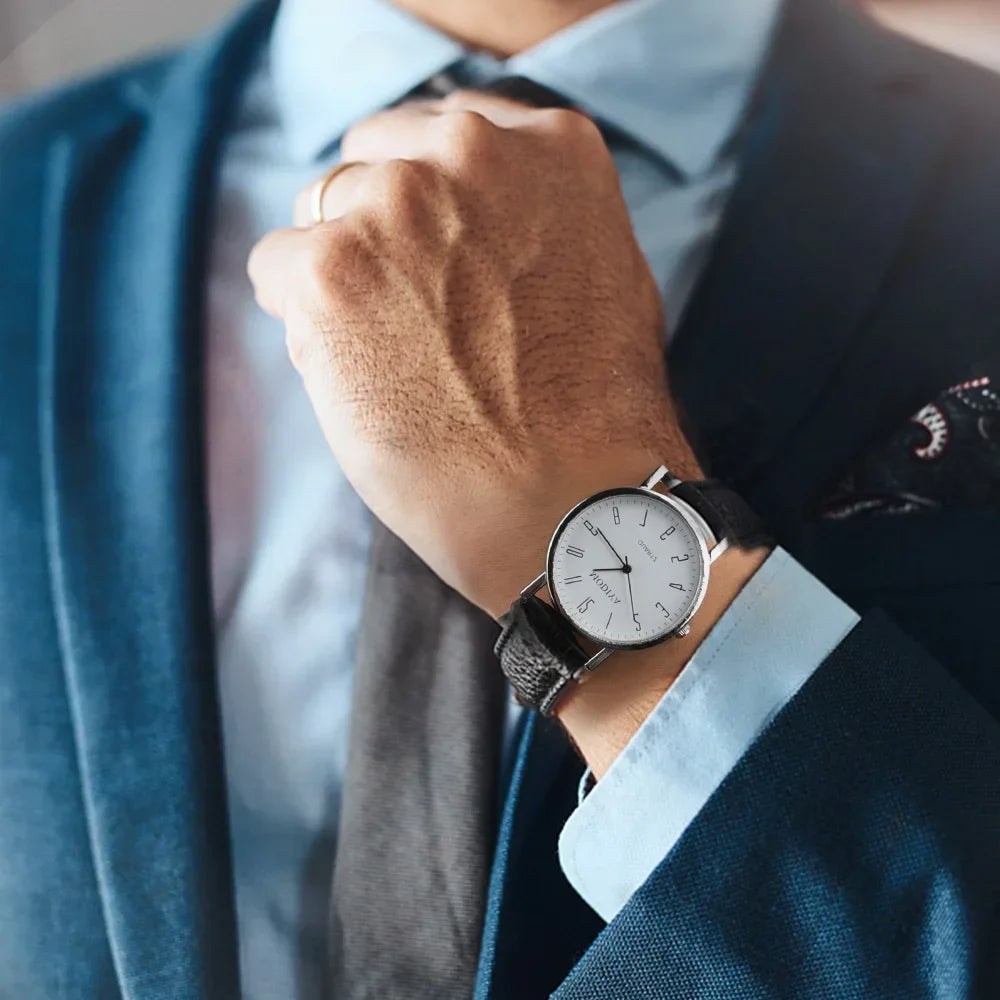Men’s Luxury Leather Strap Watch – Business Analog Wristwatch, Casual Simple Style