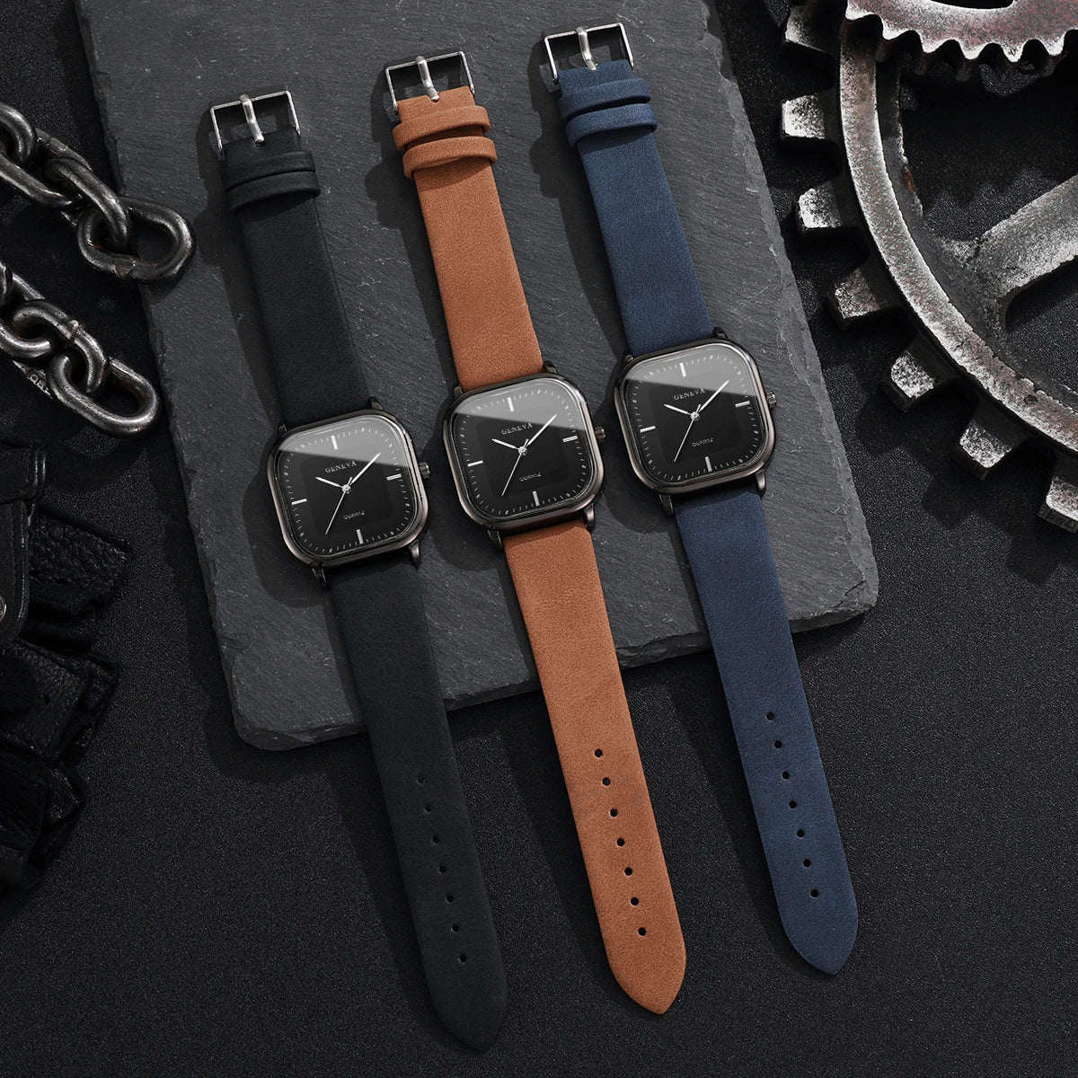 Men’s Square Dial Luxury Watch – Minimalist Leather Strap Business Casual Wristwatch