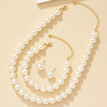 Women’s Minimalist Pearl Jewelry Set – Elegant Necklace, Earrings & Bracelet for Party Accessories