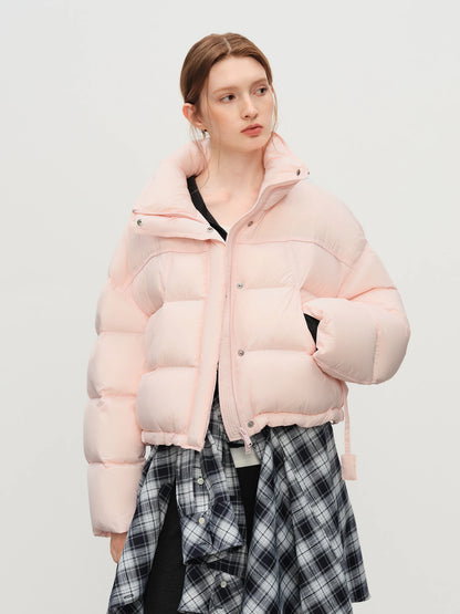 Women’s Short Puffer Outerwear – Glossy Stand Collar Jacket