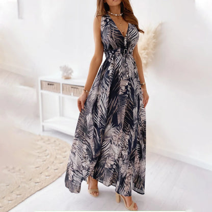 Women’s Floral Maxi Dress – French Bohemian A-Line Summer Beach Dress