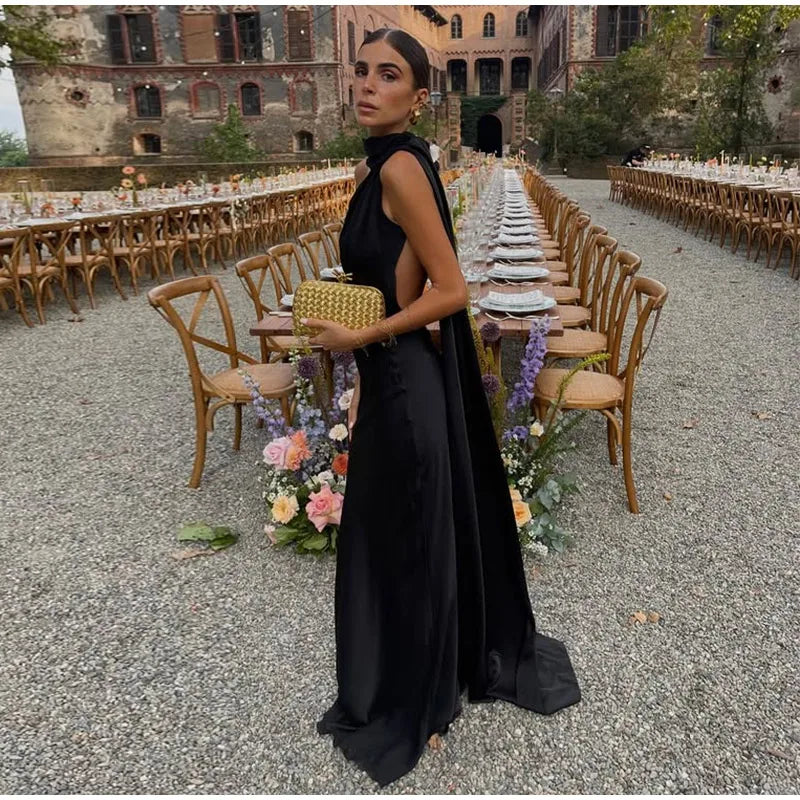 Women’s Elegant Maxi Dress – Off Shoulder Backless Detail Slim Fit Summer Evening Gown