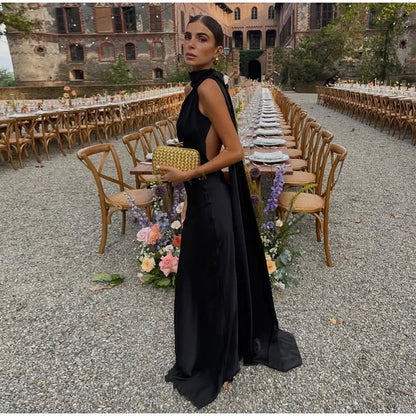 Women’s Elegant Maxi Dress – Off Shoulder Backless Detail Slim Fit Summer Evening Gown