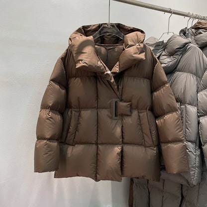Women’s Down Outerwear – Elegant Hooded Thick Puffer Jacket
