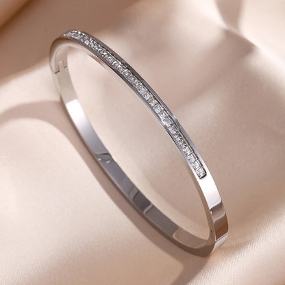 Women’s Jewelry Stackable Bangle Bracelet | Zirconia Inlaid | Stainless Steel | Gift
