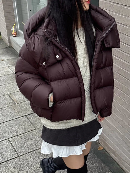Women’s Short Puffer Outerwear – Hooded Duck Down Jacket