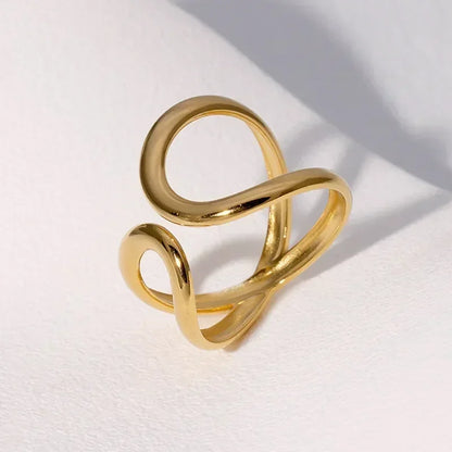 Women’s Irregular Wave Stainless Steel Ring – Adjustable Gold Color Statement Jewelry