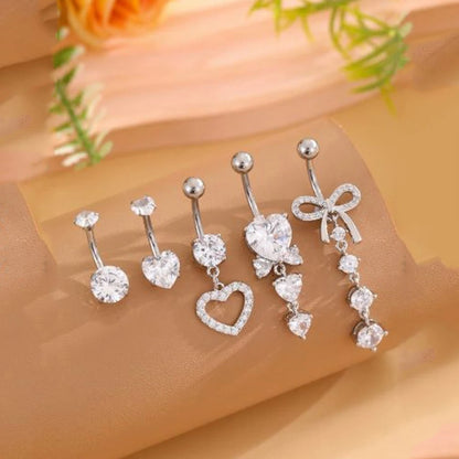 Women’s Belly Button – 5pcs Dangled Butterfly & Heart Navel Piercing Body Jewelry