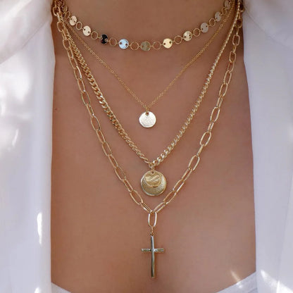 Women’s Jewelry Layered Disc Pendant Necklace | Vintage | Gold Tone | Trendy