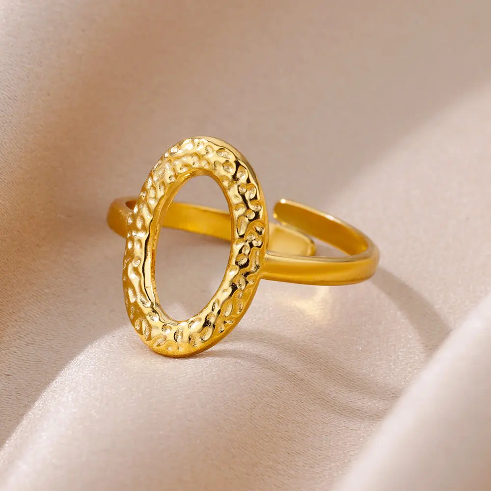 Women’s 316L Stainless Steel Geometric Open Ring – Gold Color Multilayer Vintage Waterproof Jewelry