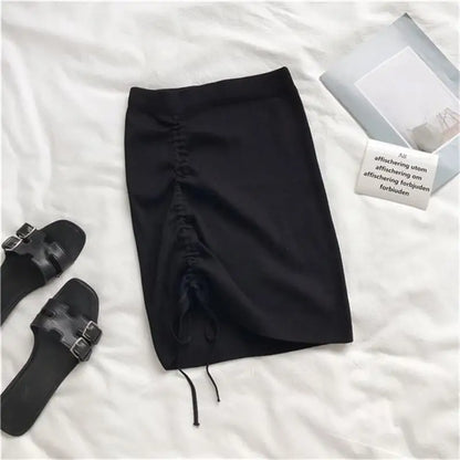 Women’s High Waist Knitted Mini Skirt – Stretch Side Drawstring Slim Fit Clubwear Bottom