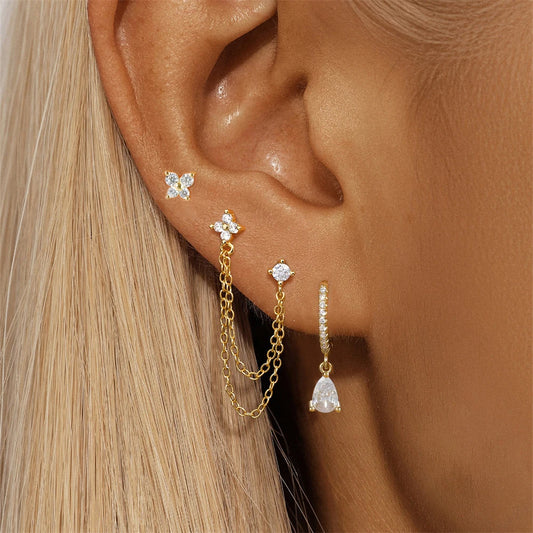 Women’s 3PCS Butterfly Crystal Earrings – Gold Stainless Steel CZ Cartilage Piercing Jewelry
