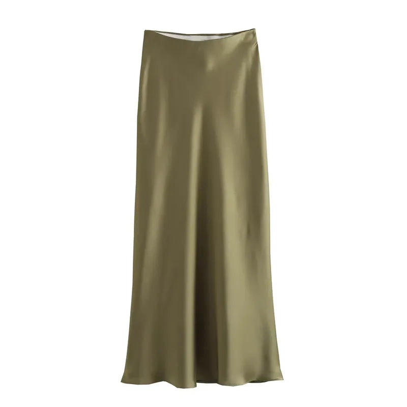 Women’s Satin Long Skirt Bottom – Draped High Waist Straight Maxi Skirt for Summer Beach & Holiday Looks