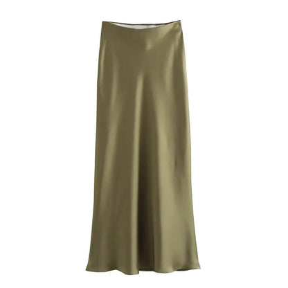 Women’s Satin Long Skirt Bottom – Draped High Waist Straight Maxi Skirt for Summer Beach & Holiday Looks