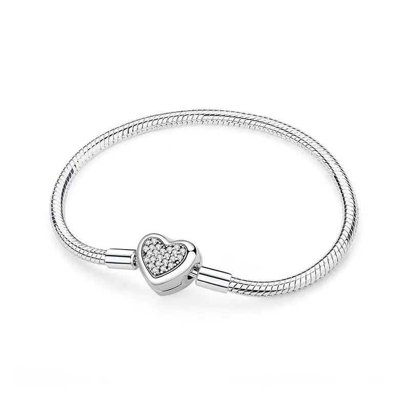 Women’s 925 Sterling Silver Bracelet – Rose Gold Snake Chain with Heart Charm Beads Jewelry