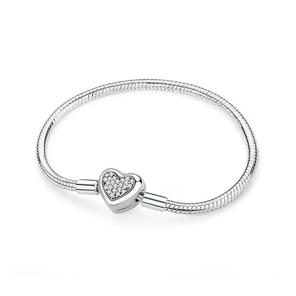Women’s 925 Sterling Silver Bracelet – Rose Gold Snake Chain with Heart Charm Beads Jewelry
