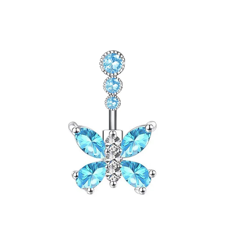 Women’s Blue Crystal Heart Belly Button – 1PC Stainless Steel Butterfly Navel Piercing Body Jewelry