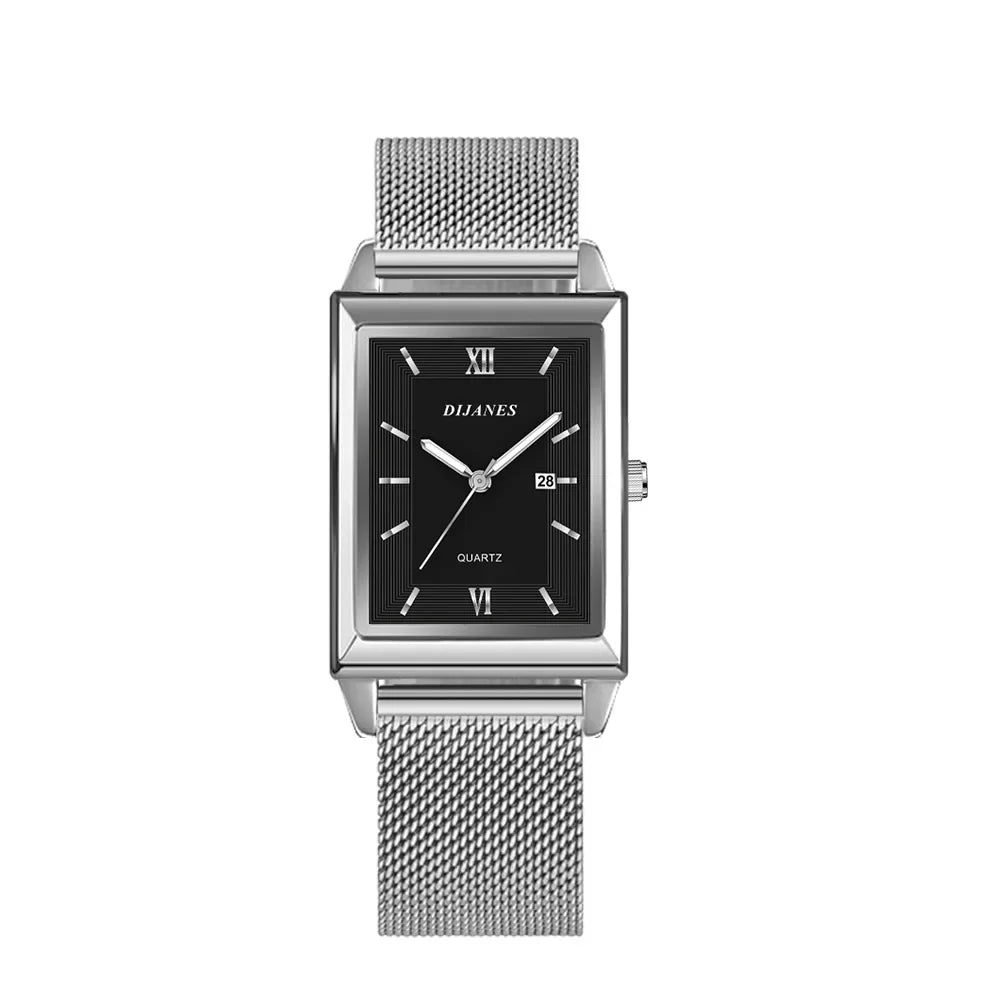 Men’s Luxury Rectangle Quartz Watch – Stainless Steel Business Casual Wristwatch