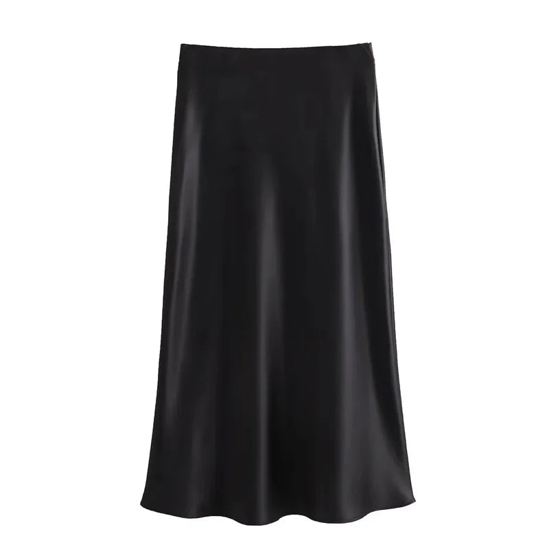 Women’s Satin Long Skirt Bottom – Draped High Waist Straight Maxi Skirt for Summer Beach & Holiday Looks