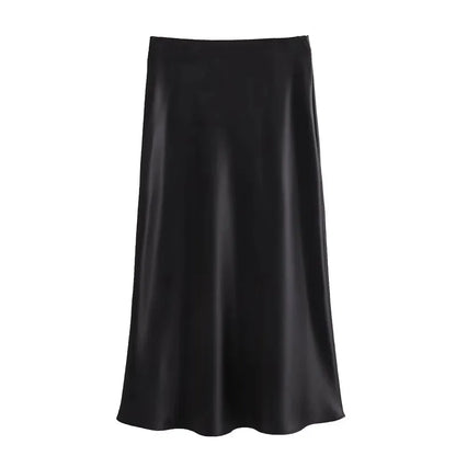 Women’s Satin Long Skirt Bottom – Draped High Waist Straight Maxi Skirt for Summer Beach & Holiday Looks