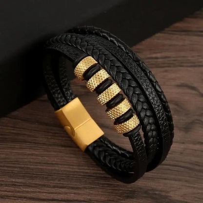 Men’s Classic Leather Bracelet – Handwoven Multi-Layer Fashion Jewelry