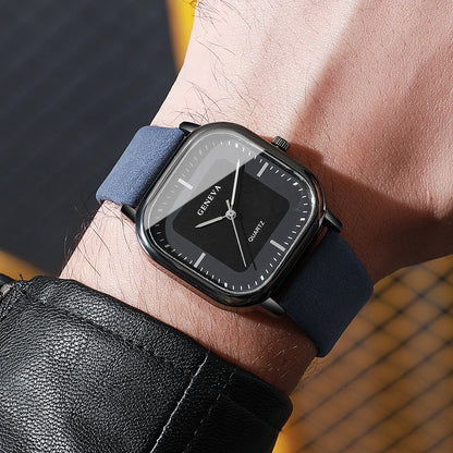 Men’s Square Dial Luxury Watch – Minimalist Leather Strap Business Casual Wristwatch
