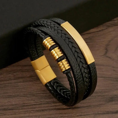 Men’s Classic Leather Bracelet – Handwoven Multi-Layer Fashion Jewelry