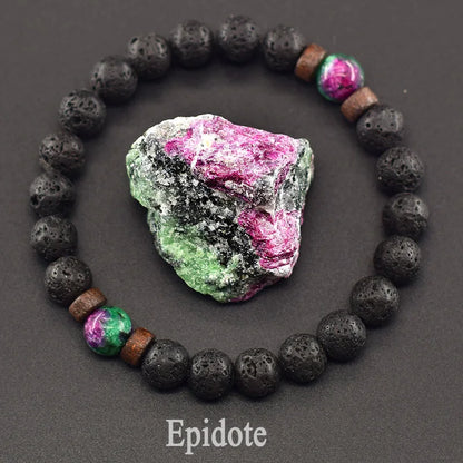 Men’s Tiger Eye & Lava Stone Bead Bracelet – Tibetan Buddha Elastic Wristband Jewelry