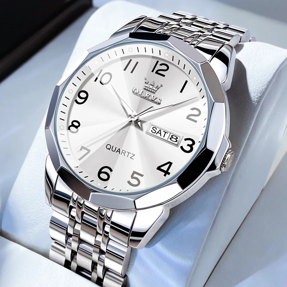 Men’s Fashion Watch – Waterproof Stainless Steel Wristwatch with Luminous Dial & Date