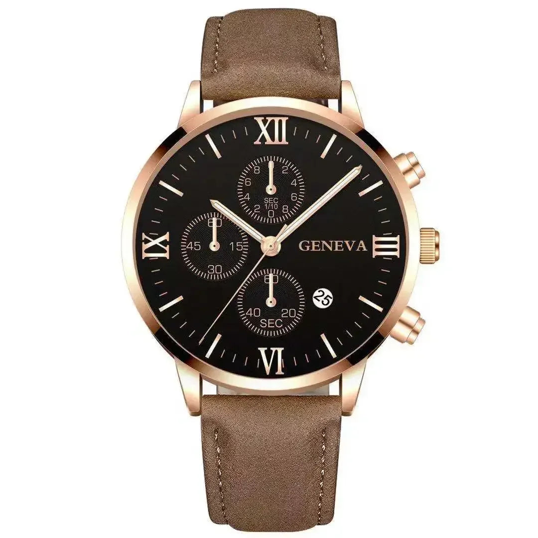 Men’s Luxury Quartz Sport Watch – Leather Strap Analog Wristwatch with Date