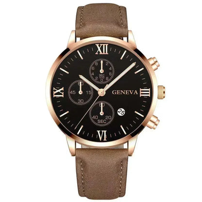 Men’s Luxury Quartz Sport Watch – Leather Strap Analog Wristwatch with Date