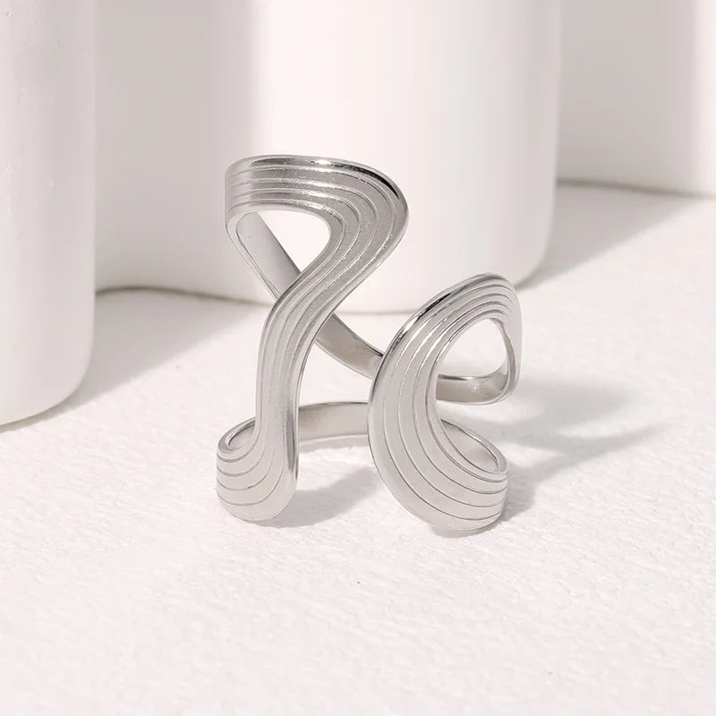 Women’s Irregular Wave Stainless Steel Ring – Adjustable Gold Color Statement Jewelry