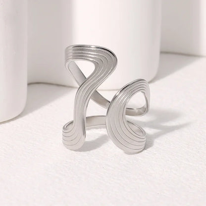 Women’s Irregular Wave Stainless Steel Ring – Adjustable Gold Color Statement Jewelry
