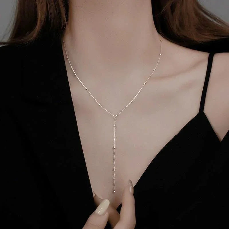 Women’s Jewelry Double Layer Tassel Choker Necklace | Minimal | Gold Tone | Geometric