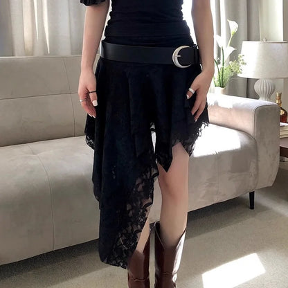 Women’s Asymmetrical Lace Skirt Pants Bottom – High Waist Layered Y2K Vintage Skirt