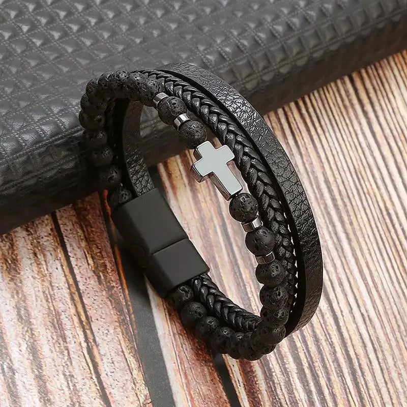 Men’s Classic Leather Bracelet – Handwoven Multi-Layer Fashion Jewelry
