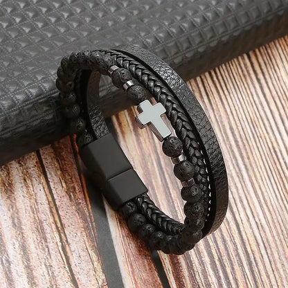 Men’s Classic Leather Bracelet – Handwoven Multi-Layer Fashion Jewelry