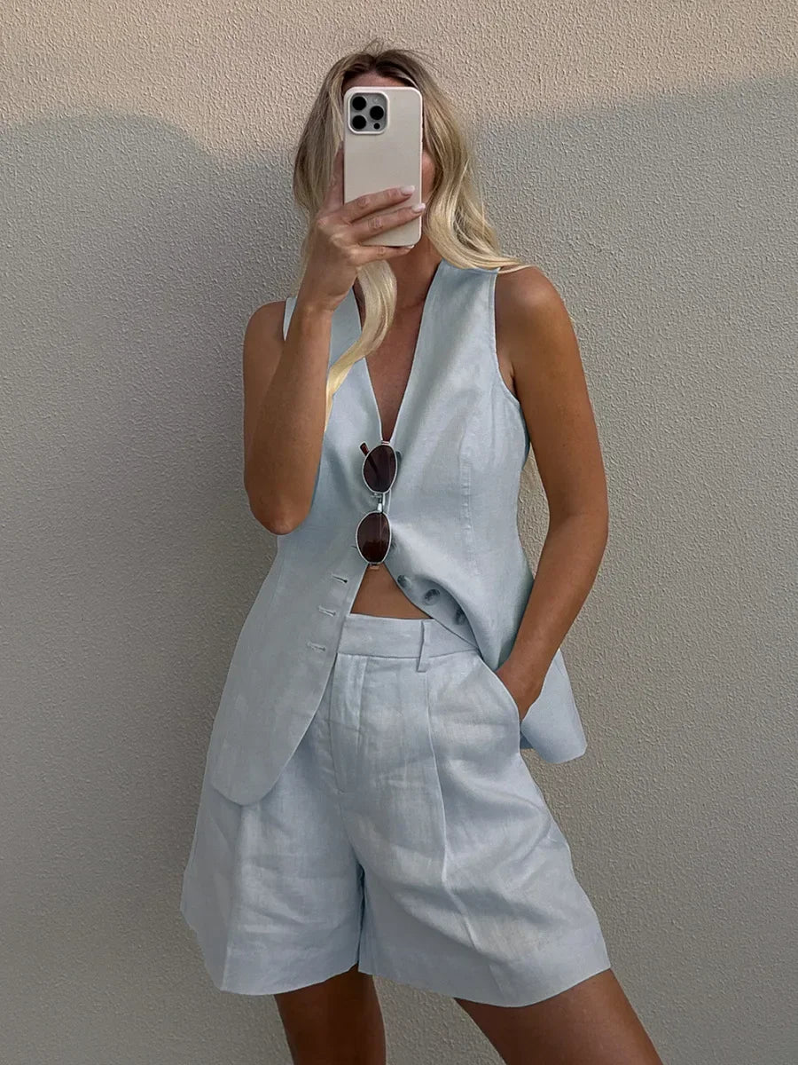 Women’s Cotton Linen Set | Casual Commuter Summer Two-Piece Outfit
