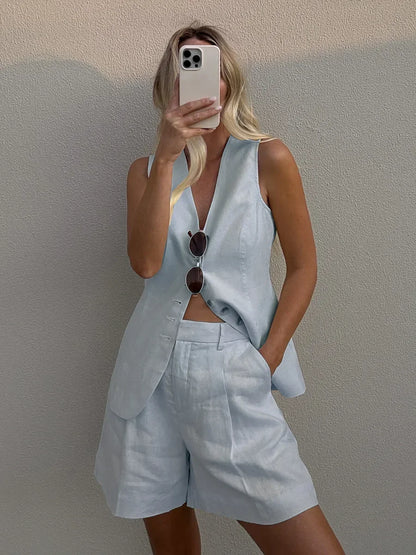 Women’s Cotton Linen Set | Casual Commuter Summer Two-Piece Outfit