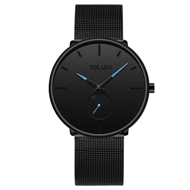 Men’s Ultra Thin Minimalist Watch – Leather & Stainless Steel Mesh Strap