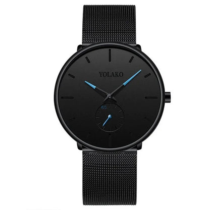 Men’s Ultra Thin Minimalist Watch – Leather & Stainless Steel Mesh Strap