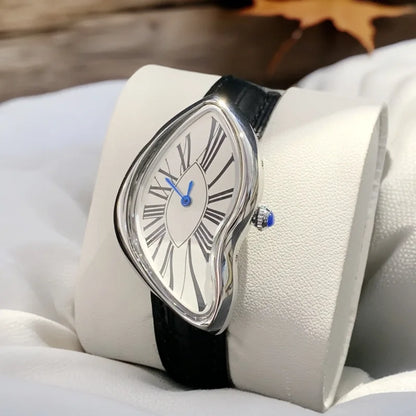 Women’s Y2K Alien Leather Strap Watch – Retro Melted Design Quartz Fashion Wristwatch