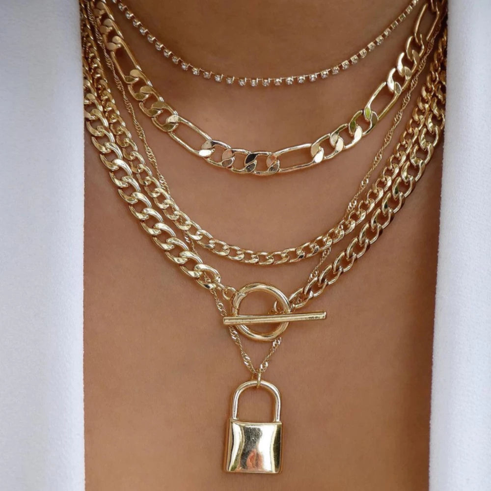 Women’s Jewelry Boho Layered Crystal Pendant Necklace | Vintage | Gold Tone | Trendy