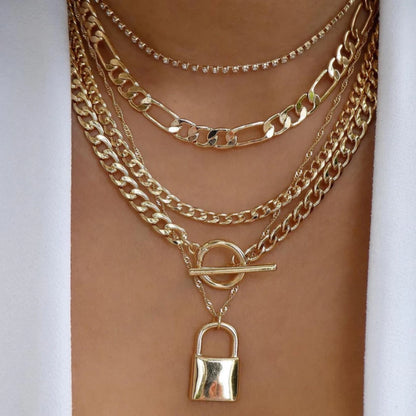 Women’s Jewelry Boho Layered Crystal Pendant Necklace | Vintage | Gold Tone | Trendy