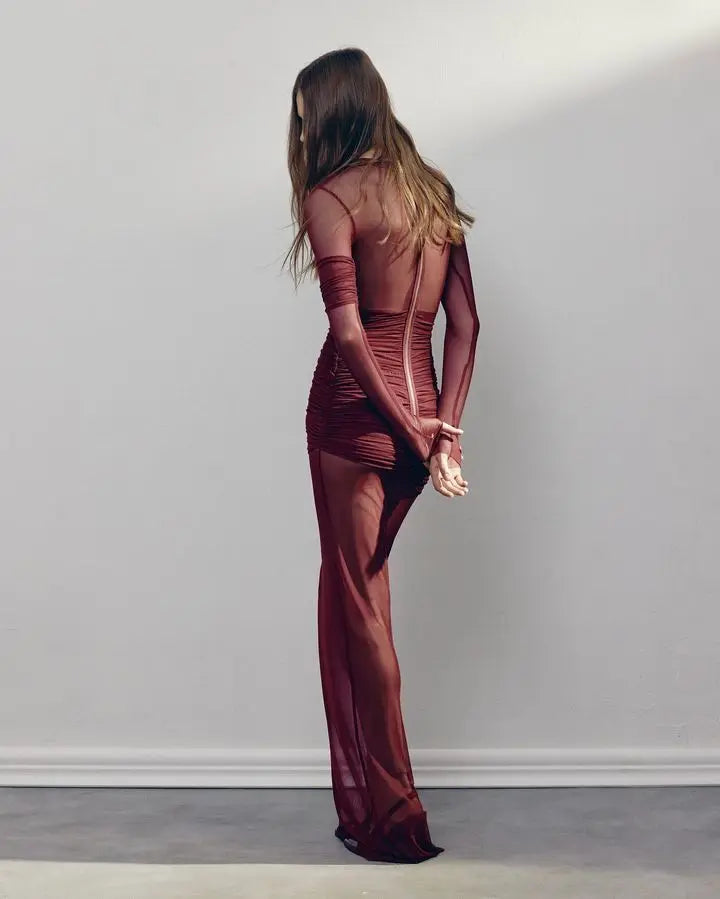 Women’s Mesh Dress – Elegant Long Sleeve Evening Party Dress