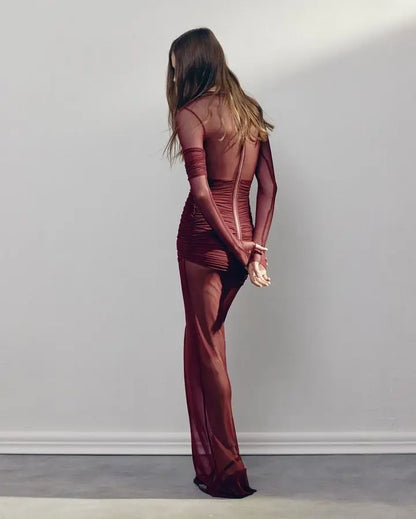Women’s Mesh Dress – Elegant Long Sleeve Evening Party Dress