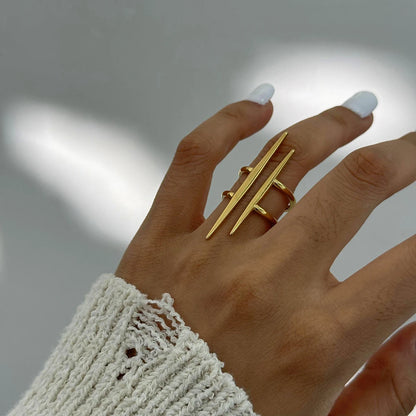 Women’s Vintage 18K Gold Plated Double Line Open Ring – Stainless Steel Anti-Allergic Jewelry